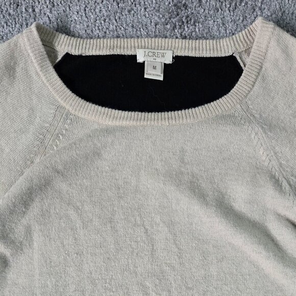 J. Crew Wool Blend Tan Black Elbow Patch Side Buttons Crew Neck Sweater Preppy - Picture 4 of 10
